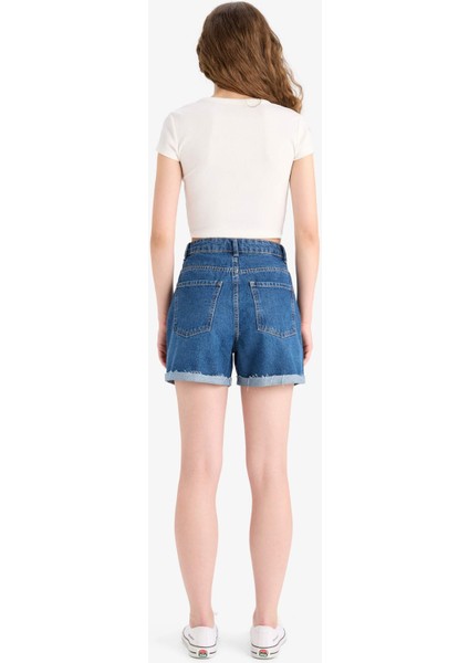 Mom Fit Yüksek Bel Paçası Katlamalı Fit Jean Şort E0924AX25SM