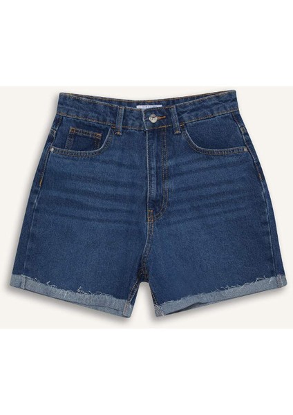 Mom Fit Yüksek Bel Paçası Katlamalı Fit Jean Şort E0924AX25SM