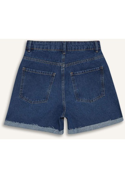 Mom Fit Yüksek Bel Paçası Katlamalı Fit Jean Şort E0924AX25SM