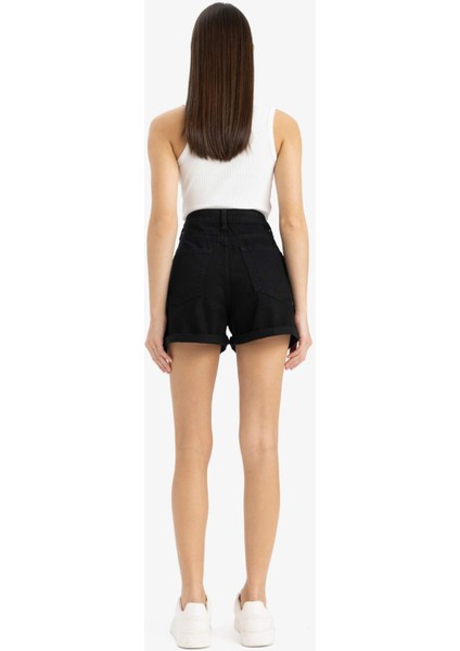 Mom Fit Yüksek Bel Duble Paça Jean Şort