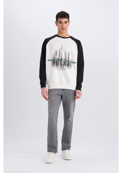 Oversize Geniş Kalıp Bisiklet Yaka Baskılı Sweatshirt D6997AX25SP