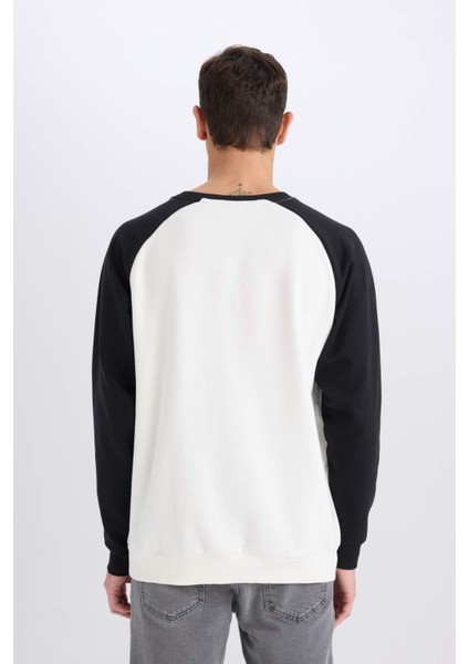 Oversize Geniş Kalıp Bisiklet Yaka Baskılı Sweatshirt D6997AX25SP