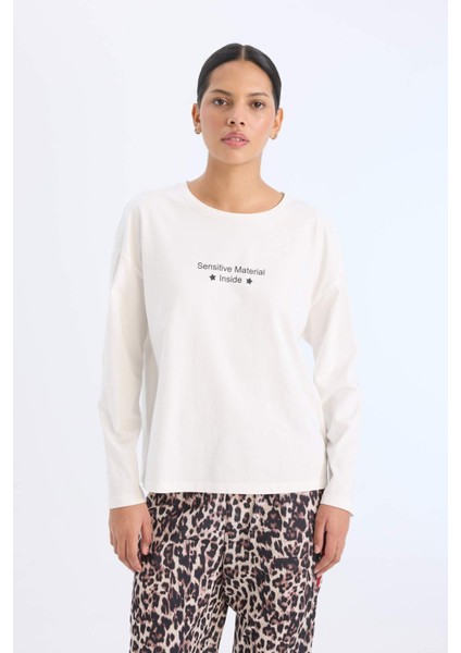 Pijama Takımı Regular Fit Uzun Kollu Baskılı Üst Leopar Desenli Uzun Alt-Fall in Love E2352AX24WN