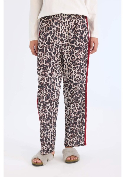 Pijama Takımı Regular Fit Uzun Kollu Baskılı Üst Leopar Desenli Uzun Alt-Fall in Love E2352AX24WN