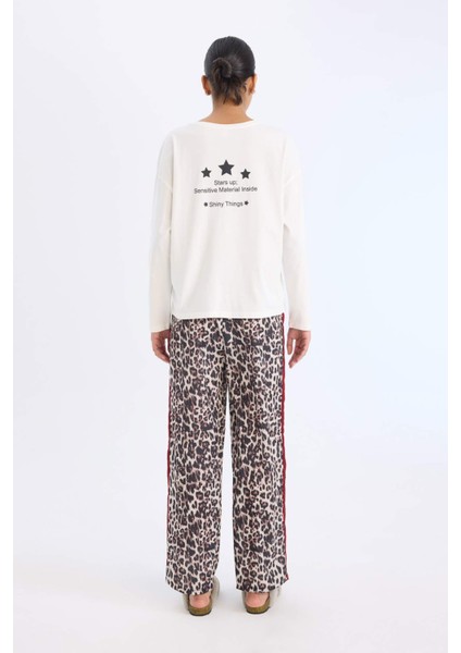 Pijama Takımı Regular Fit Uzun Kollu Baskılı Üst Leopar Desenli Uzun Alt-Fall in Love E2352AX24WN