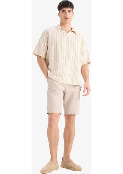 Oversize Geniş Kalıp Polo Yaka Çizgili Kısa Kollu Gömlek C7062AX25SM