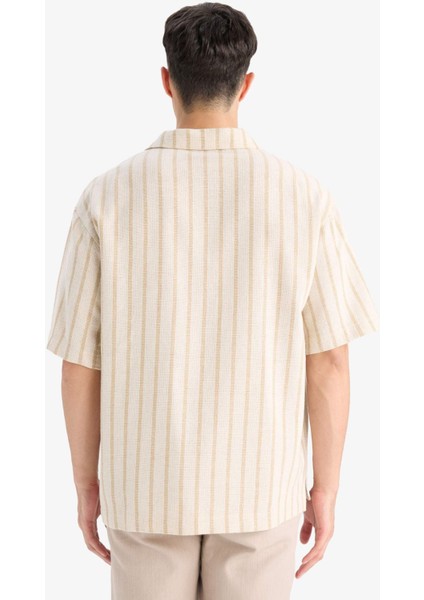 Oversize Geniş Kalıp Polo Yaka Çizgili Kısa Kollu Gömlek C7062AX25SM