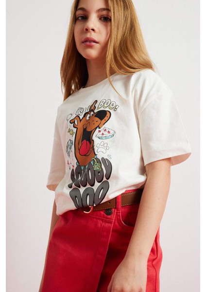 Kız Çocuk Scooby Doo Oversize Geniş Kalıp Bisiklet Yaka Kısa Kollu Tişört E0484A825SP