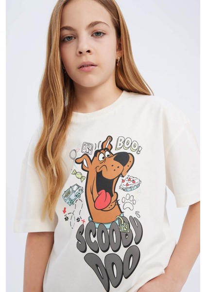 Kız Çocuk Scooby Doo Oversize Geniş Kalıp Bisiklet Yaka Kısa Kollu Tişört E0484A825SP