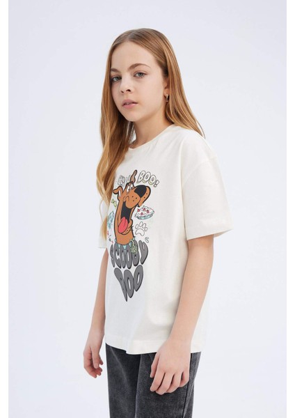 Kız Çocuk Scooby Doo Oversize Geniş Kalıp Bisiklet Yaka Kısa Kollu Tişört E0484A825SP