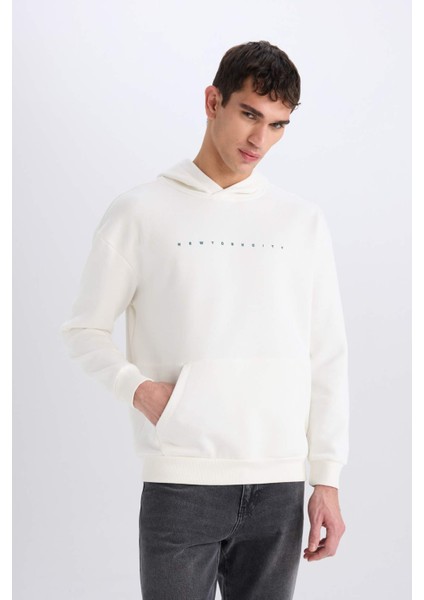 Boxy Fit Kapüşonlu Sırt Baskılı Sweatshirt D8021AX25SP