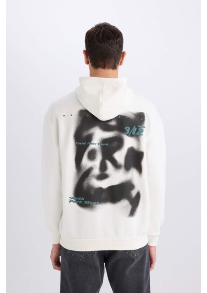 Boxy Fit Kapüşonlu Sırt Baskılı Sweatshirt D8021AX25SP
