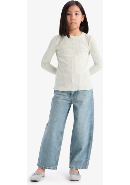 Kız Çocuk Slim Fit Dar Kesim Bisiklet Yaka Uzun Kollu Tişört D9234A825SP