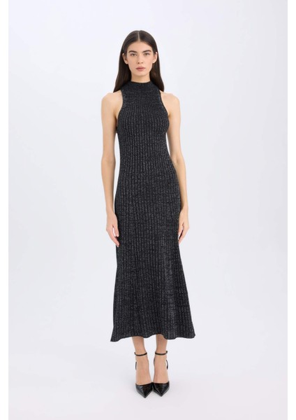 A Kesim Yarım Balıkçı Yaka Ribana Kolsuz Maxi Triko Elbise E0056AX24WN