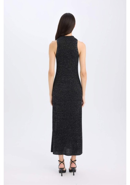 A Kesim Yarım Balıkçı Yaka Ribana Kolsuz Maxi Triko Elbise E0056AX24WN