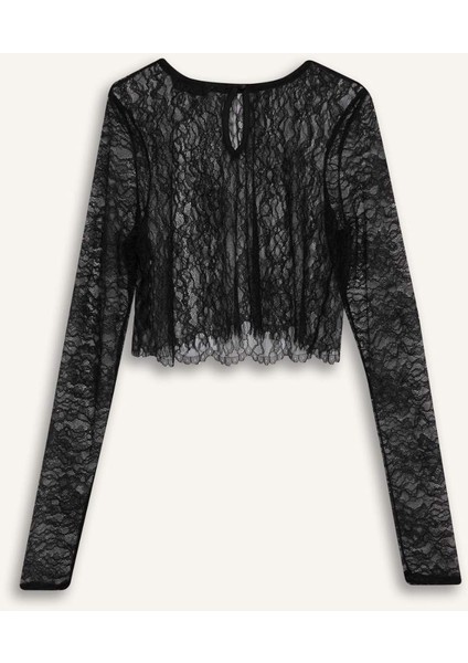 Crop Bisiklet Yaka Dantel Uzun Kollu Bluz E0210AX24AU