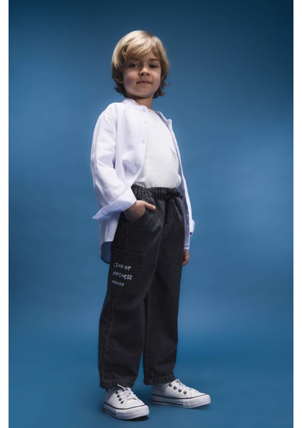 Erkek Bebek Beli Lastikli Cepli Baskılı Jean Pantolon E0800A525SP