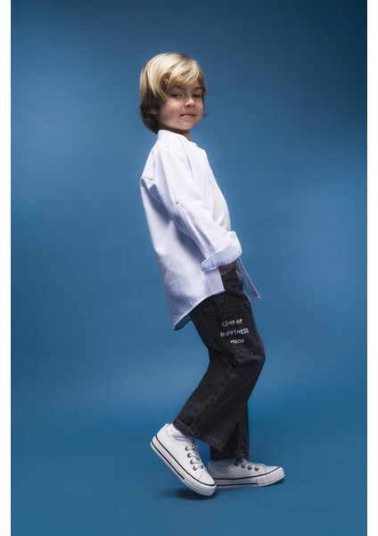 Erkek Bebek Beli Lastikli Cepli Baskılı Jean Pantolon E0800A525SP