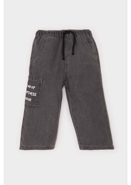 Erkek Bebek Beli Lastikli Cepli Baskılı Jean Pantolon E0800A525SP