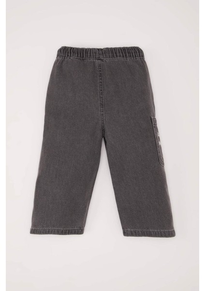 Erkek Bebek Beli Lastikli Cepli Baskılı Jean Pantolon E0800A525SP