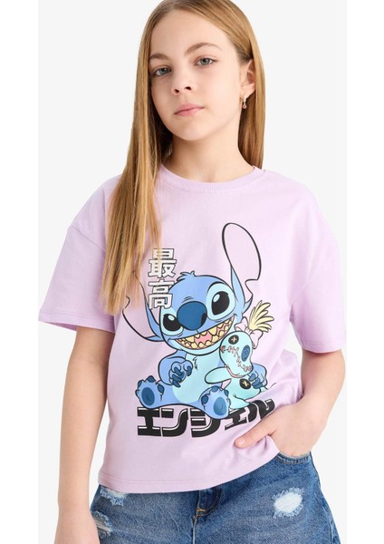 Kız Çocuk Disney Lilo & Stitch Relax Fit Bisiklet Yaka Kısa Kollu Tişört E2611A825SM