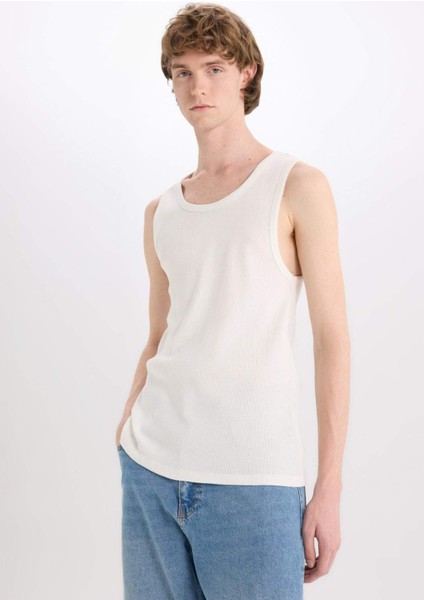 %100 Pamuk Fit Dar Kesim Bisiklet Yaka Ribana Atlet E0446AX25SM