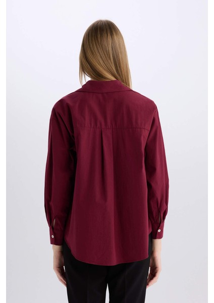 Oversize Geniş Kalıp Poplin Basic Düz Uzun Kollu Gömlek E2677AX24WN