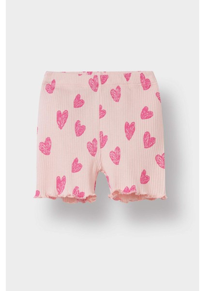 Kız Bebek 2'li Takım Desenli Fitilli Kaşkorse Kısa Kollu Tişört Şort