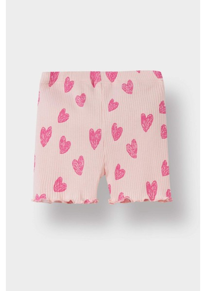 Kız Bebek 2'li Takım Desenli Fitilli Kaşkorse Kısa Kollu Tişört Şort