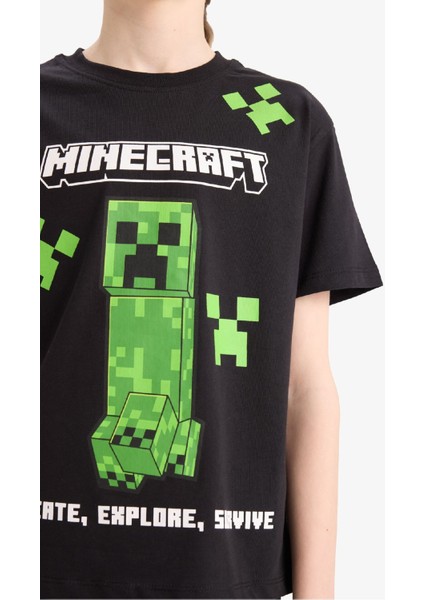 Erkek Çocuk Minecraft Pijama Takımı Kısa Kollu Üst Beli Lastikli Şort E0335A825SM
