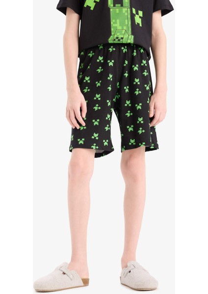 Erkek Çocuk Minecraft Pijama Takımı Kısa Kollu Üst Beli Lastikli Şort E0335A825SM