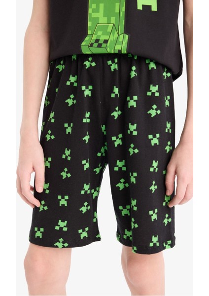 Erkek Çocuk Minecraft Pijama Takımı Kısa Kollu Üst Beli Lastikli Şort E0335A825SM