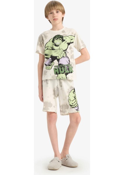 Erkek Çocuk Marvel Comics Pijama Takımı Kısa Kollu Üst Beli Lastikli Şort E0344A825SM