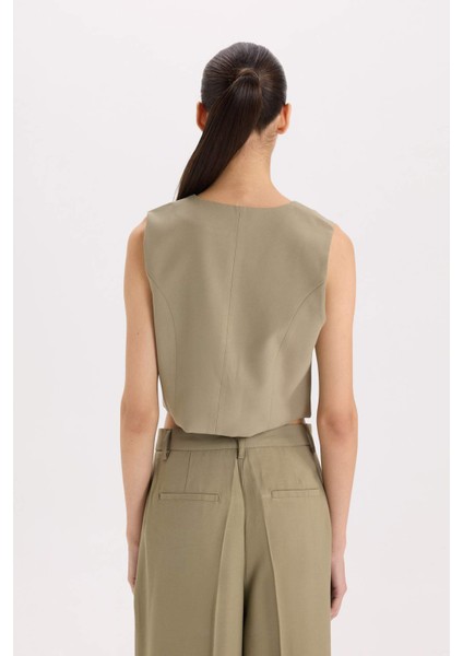 Regular Fit V Yaka Çapraz Düğmeli Tensel Blazer Yelek D4568AX24AU