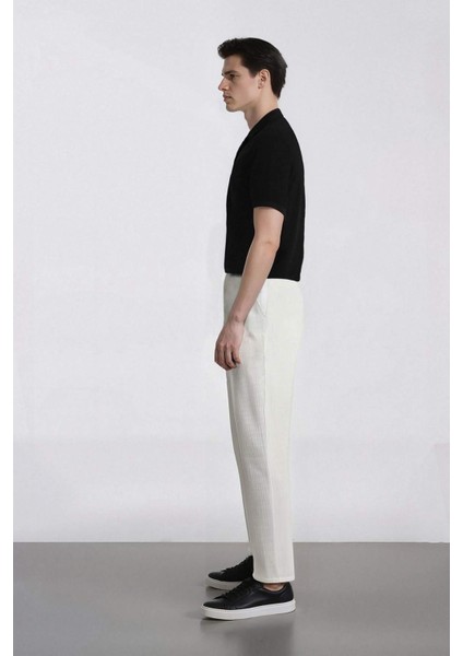 %100 Pamuk Keten Görünümlü Pantolon Beli Lastikli Slim Fit Dar Kesim Cepli Düz Paça D2671AX25SM