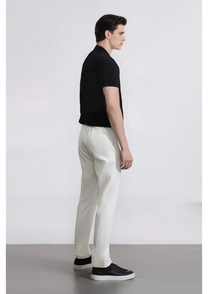%100 Pamuk Keten Görünümlü Pantolon Beli Lastikli Slim Fit Dar Kesim Cepli Düz Paça D2671AX25SM
