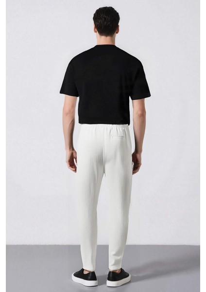 %100 Pamuk Keten Görünümlü Pantolon Beli Lastikli Slim Fit Dar Kesim Cepli Düz Paça D2671AX25SM
