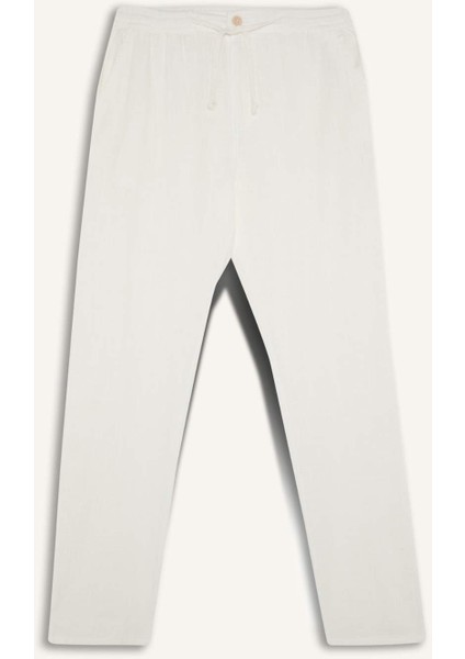 %100 Pamuk Keten Görünümlü Pantolon Beli Lastikli Slim Fit Dar Kesim Cepli Düz Paça D2671AX25SM