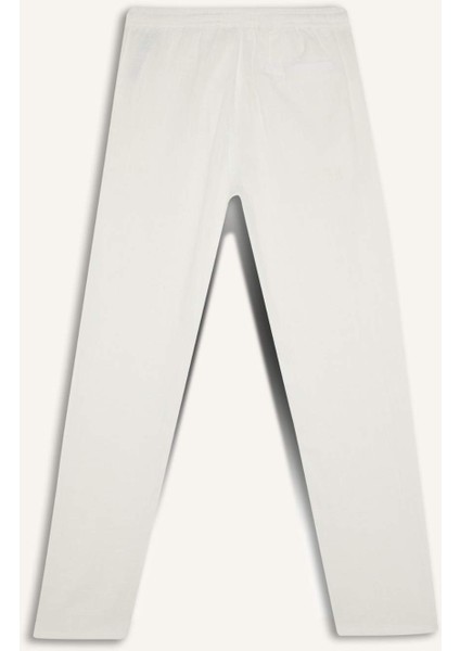 %100 Pamuk Keten Görünümlü Pantolon Beli Lastikli Slim Fit Dar Kesim Cepli Düz Paça D2671AX25SM
