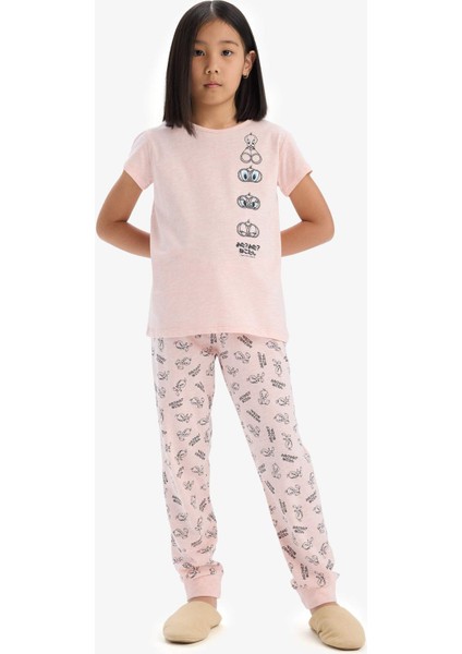 Kız Çocuk Looney Tunes Pijama Takımı Kısa Kollu Üst Beli Lastikli Uzun Alt E2226A825SM