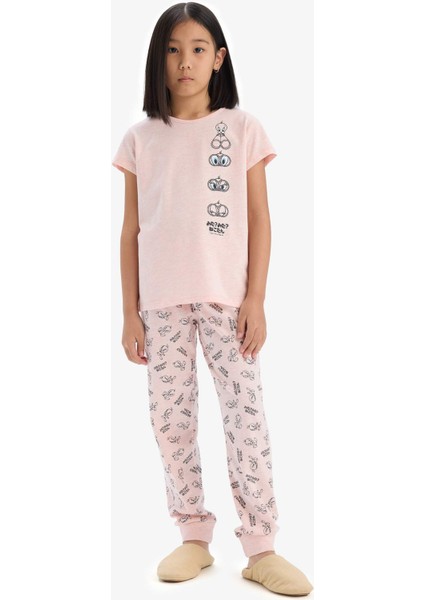 Kız Çocuk Looney Tunes Pijama Takımı Kısa Kollu Üst Beli Lastikli Uzun Alt E2226A825SM
