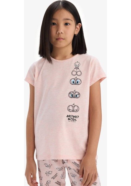 Kız Çocuk Looney Tunes Pijama Takımı Kısa Kollu Üst Beli Lastikli Uzun Alt E2226A825SM