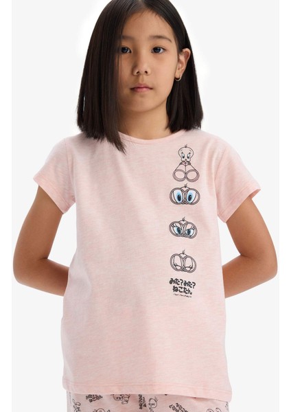 Kız Çocuk Looney Tunes Pijama Takımı Kısa Kollu Üst Beli Lastikli Uzun Alt E2226A825SM