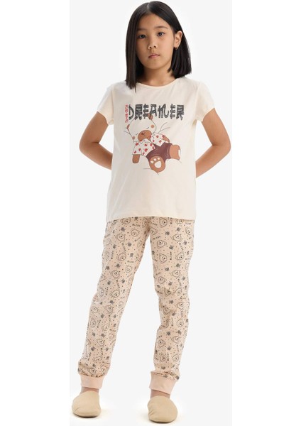 Kız Çocuk Pijama Takımı Baskılı Kısa Kollu Üst Desenli Alt E2222A825SP
