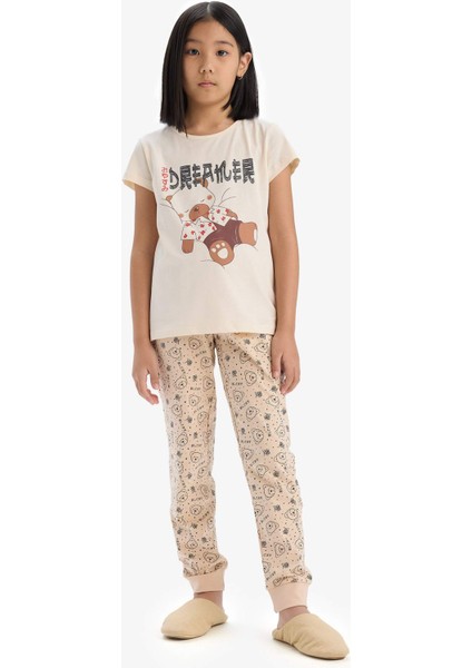 Kız Çocuk Pijama Takımı Baskılı Kısa Kollu Üst Desenli Alt E2222A825SP
