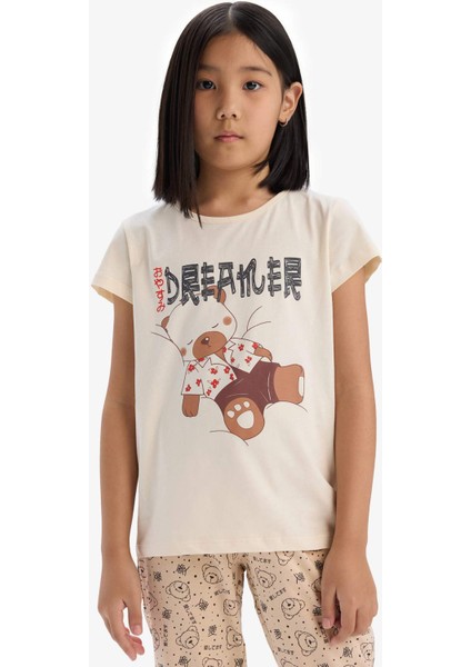 Kız Çocuk Pijama Takımı Baskılı Kısa Kollu Üst Desenli Alt E2222A825SP
