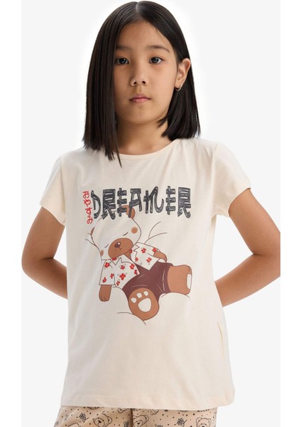 Kız Çocuk Pijama Takımı Baskılı Kısa Kollu Üst Desenli Alt E2222A825SP
