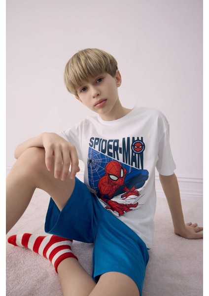 Erkek Çocuk Marvel Spiderman Pijama Takımı Kısa Kollu Üst Şort E0343A825SM