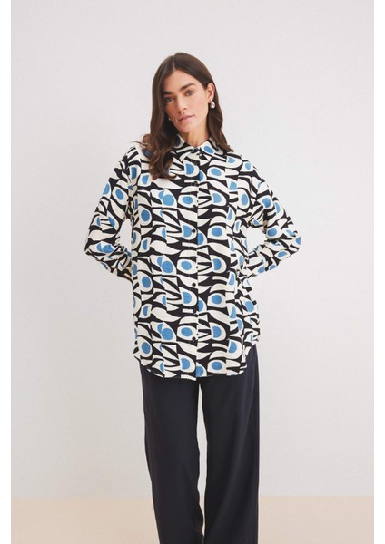 Relax Fit Desenli Uzun Kollu Gömlek Tunik E2834AX25SP