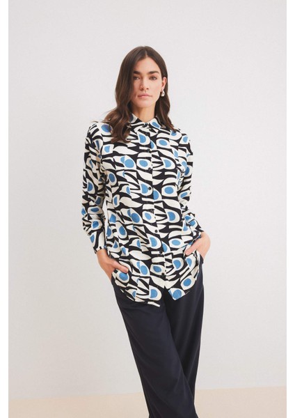 Relax Fit Desenli Uzun Kollu Gömlek Tunik E2834AX25SP